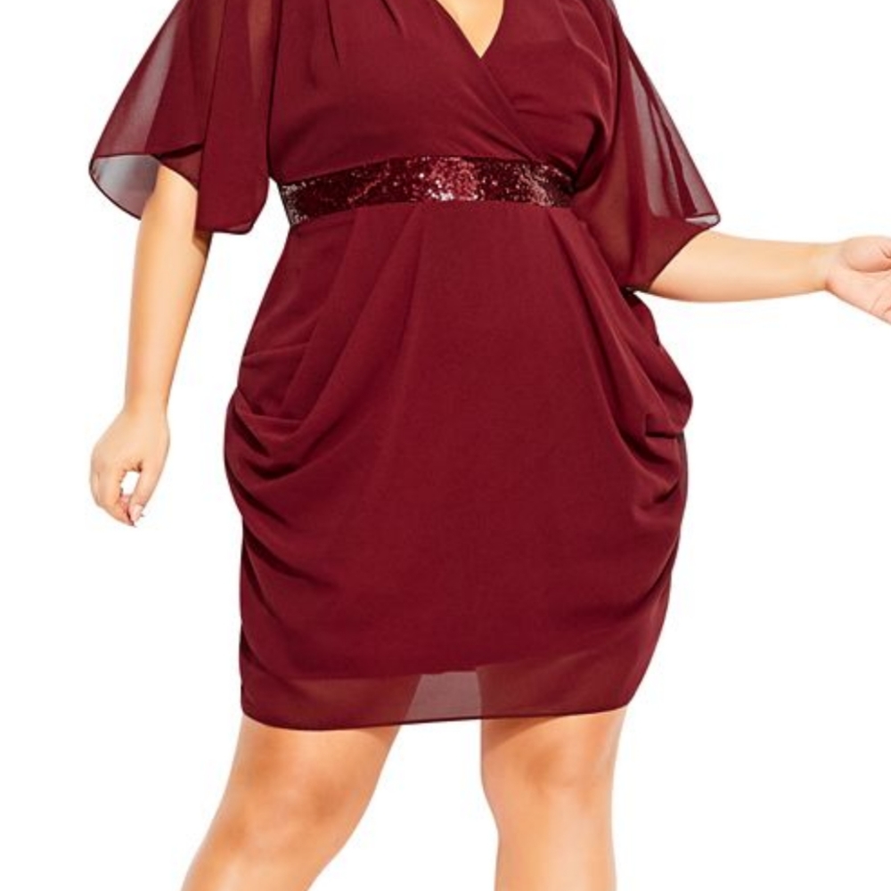 City Chic Mini Dress with Drapery and Sequin Detail